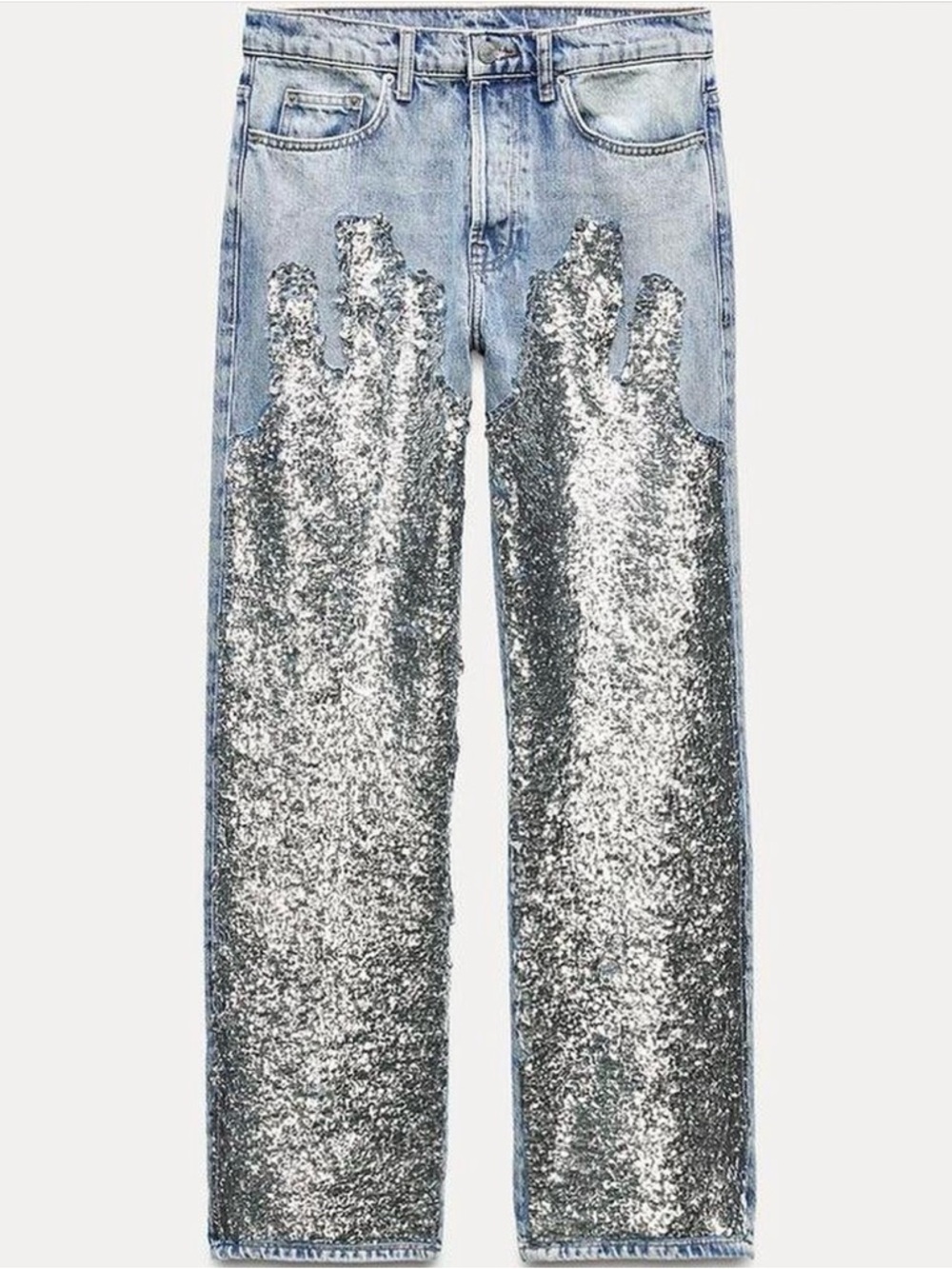 NEW ZARA THE UNEXPECTED SILVER SEQUIN JEANS